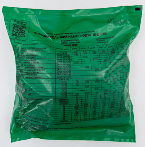 Пайки сухі, норма №15, добовий польовий набір продуктів, раціон обіду